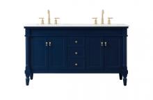 Elegant VF13060DBL - 60 inch double bathroom vanity in blue