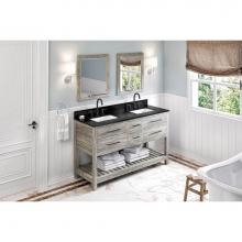 Jeffrey Alexander VKITWAV60WGBGR - 60'' Weathered Grey Wavecrest Vanity, Double Bowl, Black Granite Vanity Top, Two Undermo