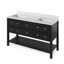 Jeffrey Alexander VKITADL60BKWCR - 60'' Black Adler Vanity, double bowl, White Carrara Marble Vanity Top, two undermount re