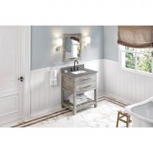 Jeffrey Alexander VKITWAV30WGBOR - 30'' Weathered Grey Wavecrest Vanity, Boulder Cultured Marble Vanity Top, Undermount Rec