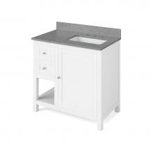 Jeffrey Alexander VKITAST36WHSGR - 36'' White Astoria Vanity, right offset, Steel Grey Cultured Marble Vanity Top, undermou