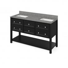 Jeffrey Alexander VKITADL60BKSGR - 60'' Black Adler Vanity, double bowl, Steel Grey Cultured Marble Vanity Top, two undermo