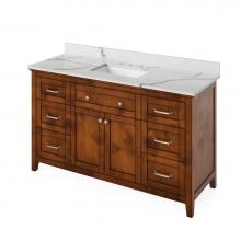 Jeffrey Alexander VKITCHA60SCHCQR - 60'' Chocolate Chatham Vanity, Calacatta Vienna Quartz Vanity Top, undermount rectangle