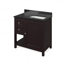 Jeffrey Alexander VKITAST36ESBGR - 36'' Espresso Astoria Vanity, right offset, Black Granite Vanity Top, undermount rectang