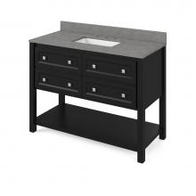 Jeffrey Alexander VKITADL48BKSGR - 48'' Black Adler Vanity, Steel Grey Cultured Marble Vanity Top, undermount rectangle bow