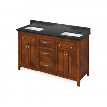 Jeffrey Alexander VKITCHA60CHBGR - 60'' Chocolate Chatham Vanity, double bowl, Black Granite Vanity Top, two undermount rec