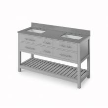 Jeffrey Alexander VKITWAV60GRSGR - 60'' Grey Wavecrest Vanity, double bowl, Steel Grey Cultured Marble Vanity Top, two unde