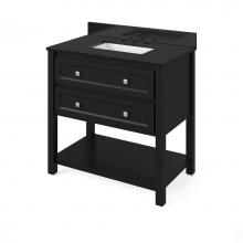 Jeffrey Alexander VKITADL36BKBGR - 36'' Black Adler Vanity, Black Granite Vanity Top, undermount rectangle bowl