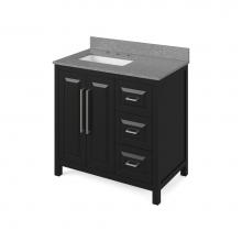 Jeffrey Alexander VKITCAD36BKSGR - 36'' Black Cade Vanity, left offset, Steel Grey Cultured Marble Vanity Top, undermount r