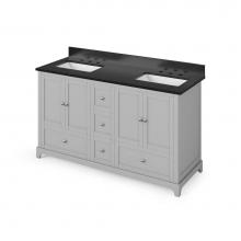 Jeffrey Alexander VKITADD60GRBGR - 60'' Grey Addington Vanity, double bowl, Black Granite Vanity Top, two undermount rectan