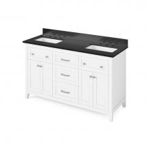 Jeffrey Alexander VKITCHA60WHBGR - 60'' White Chatham Vanity, double bowl, Black Granite Vanity Top, two undermount rectang