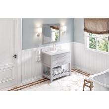 Jeffrey Alexander VKITWAV36GRWCR - 36'' Grey Wavecrest Vanity, White Carrara Marble Vanity Top, undermount rectangle bowl