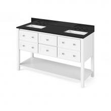 Jeffrey Alexander VKITADL60WHBGR - 60'' White Adler Vanity, double bowl, Black Granite Vanity Top, two undermount rectangle