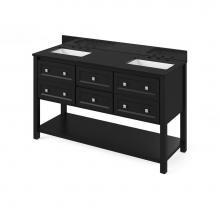 Jeffrey Alexander VKITADL60BKBGR - 60'' Black Adler Vanity, double bowl, Black Granite Vanity Top, two undermount rectangle