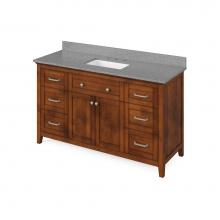 Jeffrey Alexander VKITCHA60SCHSGR - 60'' Chocolate Chatham Vanity, Steel Grey Cultured Marble Vanity Top, undermount rectang