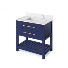 Jeffrey Alexander VKITWAV36BLCQR - 36'' Hale Blue Wavecrest Vanity, Calacatta Vienna Quartz Vanity Top, undermount rectangl