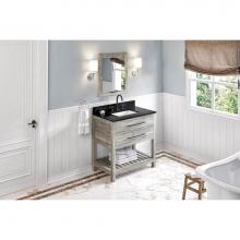 Jeffrey Alexander VKITWAV36WGBGR - 36'' Weathered Grey Wavecrest Vanity, Black Granite Vanity Top, Undermount Rectangle Bow