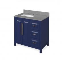 Jeffrey Alexander VKITCAD36BLSGR - 36'' Hale Blue Cade Vanity, left offset, Steel Grey Cultured Marble Vanity Top, undermou