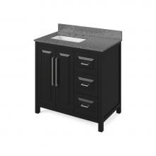 Jeffrey Alexander VKITCAD36BKBOR - 36'' Black Cade Vanity, left offset, Boulder Vanity Cultured Marble Vanity Top, undermou