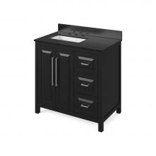 Jeffrey Alexander VKITCAD36BKBGR - 36'' Black Cade Vanity, left offset, Black Granite Vanity Top, undermount rectangle bowl