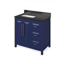 Jeffrey Alexander VKITCAD36BLBGR - 36'' Hale Blue Cade Vanity, left offset, Black Granite Vanity Top, undermount rectangle