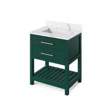 Jeffrey Alexander VKITWAV30GNCQR - 30'' Forest Green Wavecrest Vanity, Calacatta Vienna Quartz Vanity Top, undermount recta