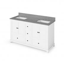 Jeffrey Alexander VKITADD60WHSGR - 60'' White Addington Vanity, double bowl, Steel Grey Cultured Marble Vanity Top, two und