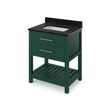 Jeffrey Alexander VKITWAV30GNBGR - 30'' Forest Green Wavecrest Vanity, Black Granite Vanity Top, undermount rectangle bowl