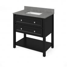 Jeffrey Alexander VKITADL36BKSGR - 36'' Black Adler Vanity, Steel Grey Cultured Marble Vanity Top, undermount rectangle bow