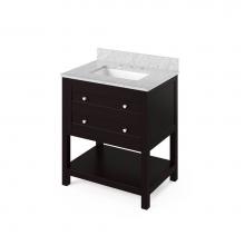 Jeffrey Alexander VKITAST30ESWCR - 30'' Espresso Astoria Vanity, White Carrara Marble Vanity Top, undermount rectangle bowl