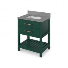 Jeffrey Alexander VKITWAV30GNSGR - 30'' Forest Green Wavecrest Vanity, Steel Grey Cultured Marble Vanity Top, undermount re