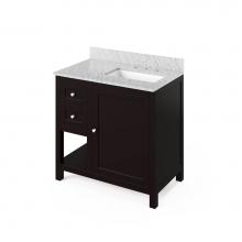 Jeffrey Alexander VKITAST36ESWCR - 36'' Espresso Astoria Vanity, right offset, White Carrara Marble Vanity Top, undermount