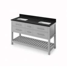 Jeffrey Alexander VKITWAV60GRBGR - 60'' Grey Wavecrest Vanity, double bowl, Black Granite Vanity Top, two undermount rectan