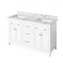 Jeffrey Alexander VKITCHA60WHCQR - 60'' White Chatham Vanity, double bowl, Calacatta Vienna Quartz Vanity Top, two undermou