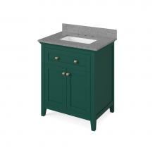 Jeffrey Alexander VKITCHA30GNSGR - 30'' Forest Green Chatham Vanity, Steel Grey Cultured Marble Vanity Top, undermount rect