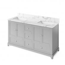 Jeffrey Alexander VKITADD60GRCQR - 60'' Grey Addington Vanity, double bowl, Calacatta Vienna Quartz Vanity Top, two undermo