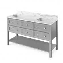 Jeffrey Alexander VKITADL60GRCQR - 60'' Grey Adler Vanity, double bowl, Calacatta Vienna Quartz Vanity Top, two undermount