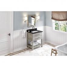 Jeffrey Alexander VKITWAV30WGBGR - 30'' Weathered Grey Wavecrest Vanity, Black Granite Vanity Top, Undermount Rectangle Bow