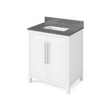 Jeffrey Alexander VKITCAD30WHBOR - 30'' White Cade Vanity, Boulder Cultured Marble Vanity Top, undermount rectangle bowl