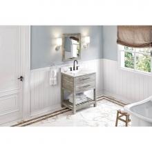 Jeffrey Alexander VKITWAV30WGCQR - 30'' Weathered Grey Wavecrest Vanity, Calacatta Vienna Quartz Vanity Top, Undermount Rec