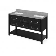 Jeffrey Alexander VKITADL60BKBOR - 60'' Black Adler Vanity, double bowl, Boulder Cultured Marble Vanity Top, two undermount