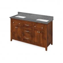 Jeffrey Alexander VKITCHA60CHBOR - 60'' Chocolate Chatham Vanity, double bowl, Boulder Cultured Marble Vanity Top, two unde