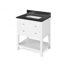 Jeffrey Alexander VKITAST30WHBGR - 30'' White Astoria Vanity, Black Granite Vanity Top, undermount rectangle bowl