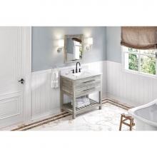 Jeffrey Alexander VKITWAV36WGWCR - 36'' Weathered Grey Wavecrest Vanity, White Carrara Marble Vanity Top, Undermount Rectan