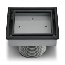 QM Drain 88.300.05 - Lagos Series. Veil Line. 4'' Square Drain. Black/Orb fin.