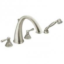 Moen Canada T922BN - Brushed nickel two-handle high arc roman tub faucet includes hand