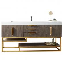 James Martin Furniture 388-V72S-AGR-RG-GW - Columbia 72'' Single Vanity, Ash Gray, Radiant Gold w/ Glossy White Composite Top