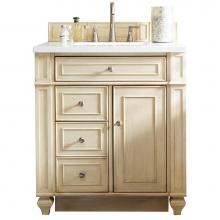 James Martin Furniture 157-V30-VV-3CLW - Bristol 30'' Single Vanity, Vintage Vanilla, w/ 3 CM Classic White Quartz Top