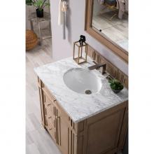 James Martin Furniture 157-V30-WW-3OCAR - Bristol 30'' Single Vanity, Whitewashed Walnut, with  3 CM Carrara White Top w/ Oval Sin