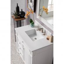 James Martin Furniture 157-V36-CWH-3CLW - Bristol 36'' Single Vanity, Cottage White, with  3 CM Classic White Quartz Top w/ Sink